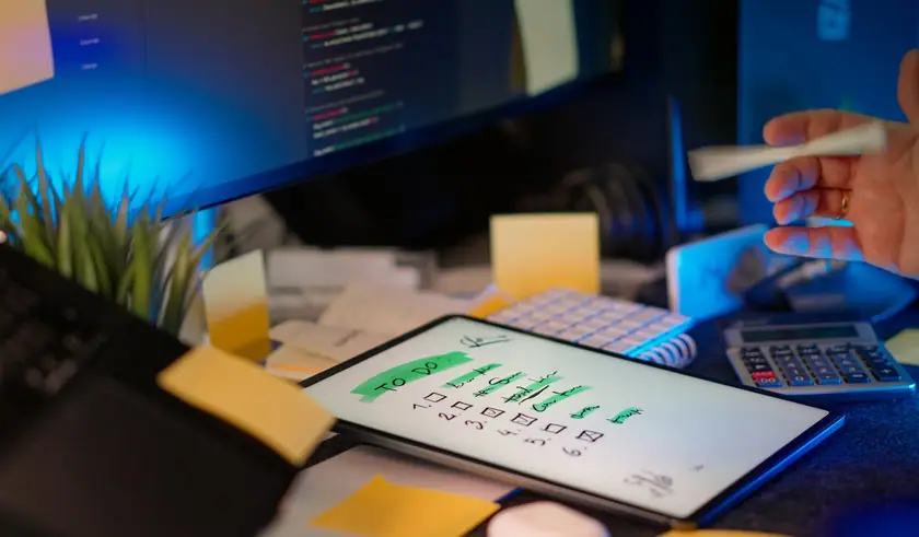 Developer workspace with multiple screens for software delivery and cloud engineering